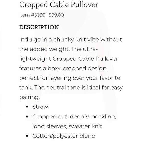 EUC Cabi Cropped Cable Pullover, M, $40 - Picture 3 of 4